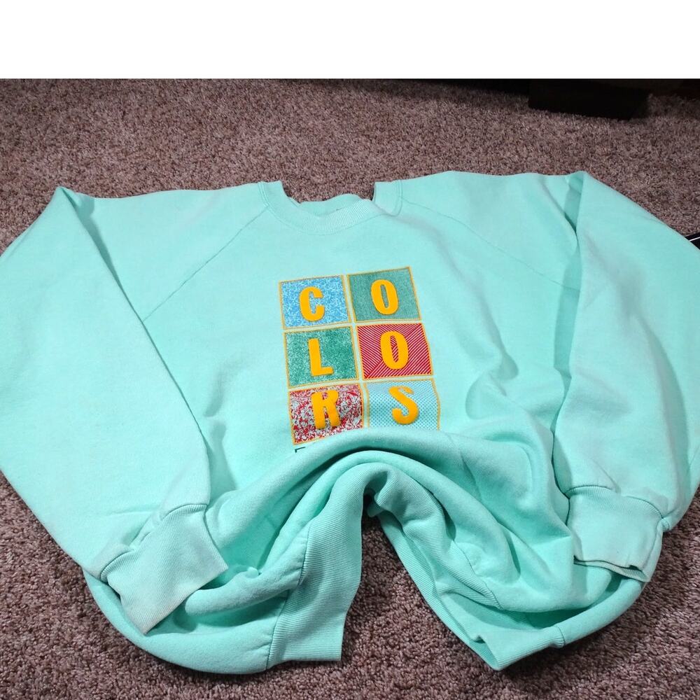 Vintage 80s Benetton Colors Puff Paint Sweatshirt Retro Streetwear USA Made XL